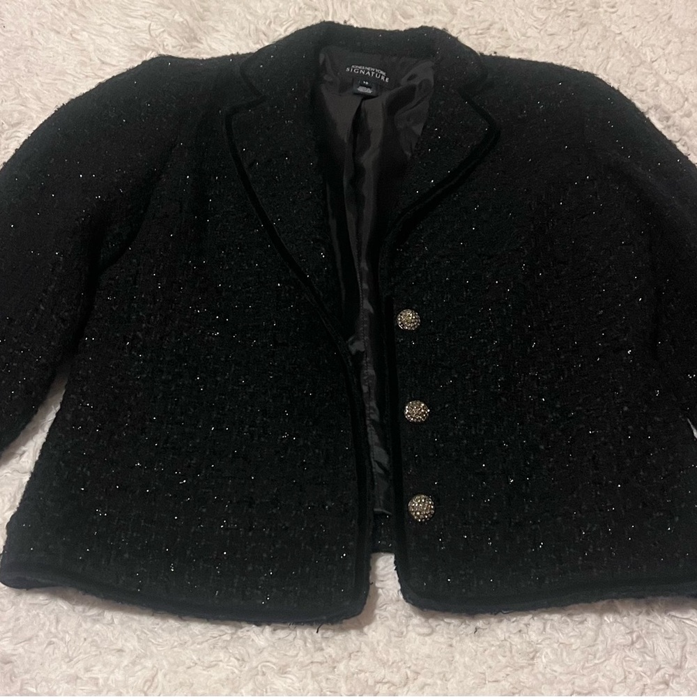 Jones New York Black Tweed Blazer with Decorative Buttons